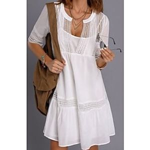 Women's A Line Dress Short Mini Dress White Half Sleeve Solid Color Mesh Patchwork Fake two piece Spring Summer Crew Neck Casual Modern 2022 S M L XL XXL 3XL Lightinthebox