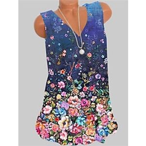 Women's Tank Top Camis Blue Floral Print Sleeveless Daily Holiday Streetwear Casual V Neck Regular Floral S miniinthebox