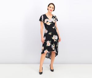 Women Floral Print Wrap Dress  Black