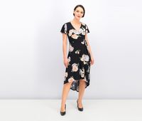 Women Floral Print Wrap Dress  Black - thumbnail