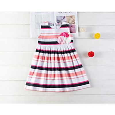 Kids Little Girls' Dress Striped Print Rainbow Knee-length Sleeveless Active Dresses Summer Regular Fit 2-6 Years miniinthebox