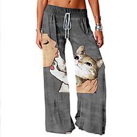 Women's Basic Soft Comfort Daily Home Chinos Pants Cat Graphic Prints Full Length Elastic Drawstring Design Print Khaki Gray Lightinthebox - thumbnail