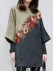 Casual Floral Tunic Round Neckline Shift Dress