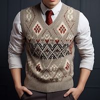 Plaid Geometry Argyle Casual Men's Print Knitting Sweater Vest Knitwear Outdoor Daily Vacation Sleeveless V Neck Sweaters Khaki Gray Fall Winter M L XL Sweaters Lightinthebox - thumbnail
