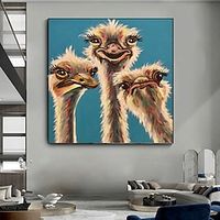 Handmade Oil Painting Canvas Wall Art Decoration Modern Cute Animal Ostrich Family for Home Decor Rolled Frameless Unstretched Painting Lightinthebox - thumbnail