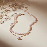 Pearl and Metal Double Layer Necklace with Lobster Clasp Closure