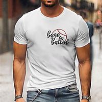 Men's Unisex Tee T shirt Shirt Hot Stamping Graphic Prints Baseball Print Short Sleeve Casual Tops Cotton Basic Designer Big and Tall White Lightinthebox - thumbnail
