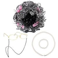 5 Pieces Halloween Old Lady Wig Set Halloween Granny Costume Party Wigs with Hair Rollers Glasses Chain Necklace Bracelet Dress Up Costume Cosplay Supplies miniinthebox - thumbnail