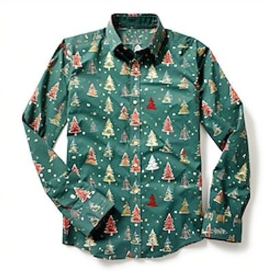 Color Block Christmas Tree Geometry Casual Men's Shirt Outdoor Christmas Street Fall  Winter Turndown Long Sleeve White Blue Brown S M L Shirt Lightinthebox