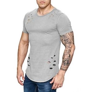 Men's T shirt Tee Tee Plain Crew Neck Sports  Outdoor Daily Short Sleeve Ripped Clothing Apparel Fashion Casual Lightinthebox