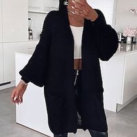 Women's Cardigan Sweater Jumper Ribbed Knit Tunic Knitted Pure Color Open Front Stylish Casual Daily Holiday Fall Winter White Black One-Size / Long Sleeve miniinthebox - thumbnail