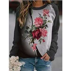 Women's Sweatshirt Flower Patchwork Print Casual Daily Sports 3D Print Sportswear Casual Hoodies Sweatshirts  Loose Black miniinthebox