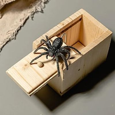 Spider Prank Box, Scary Wooden Box Spider Spoof Creative Toys, Halloween Prank Toys Christmas Gift miniinthebox