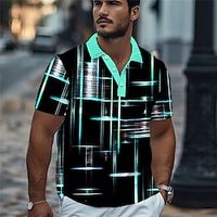 Plaid / Check Men's Fashion Casual 3D Print Waffle Polo Shirt Outdoor Street Daily Wear Polyester Short Sleeve Turndown Polo Shirts Yellow Blue Summer S M L Micro-elastic Lapel Polo Lightinthebox