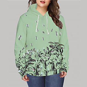 Women's Plus Size Tops Hoodie Sweatshirt Floral Graphic Print Long Sleeve V Neck Streetwear Fall Winter Green Black Big Size XL XXL 3XL 4XL 5XL miniinthebox