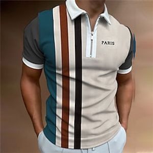 Men's Collar Polo Shirt Golf Shirt Color Block Turndown Blue Khaki Outdoor Street Short Sleeve Zipper Clothing Apparel Fashion Casual Breathable Comfortable Lightinthebox