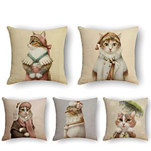 Cushion Cover 5PCS Linen Soft Print Square Throw Pillow Cover Cushion Case Pillowcase for Sofa Bedroom 45 x 45 cm (18 x 18 Inch) Superior Quality Mashine Washable Lightinthebox