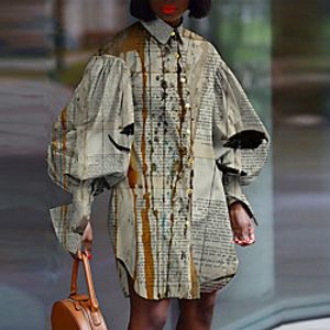 Women's Shirt Dress Short Mini Dress Blue Purple Yellow Gray Long Sleeve Floral Button Print Fall Shirt Collar Casual Vintage Lantern Sleeve 2021 S M L XL XXL miniinthebox