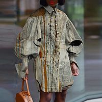 Women's Shirt Dress Short Mini Dress Blue Purple Yellow Gray Long Sleeve Floral Button Print Fall Shirt Collar Casual Vintage Lantern Sleeve 2021 S M L XL XXL miniinthebox - thumbnail