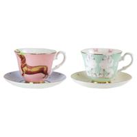 Yvonne Ellen Cup & Saucer Poodle/Sausage Dog (Set of 2)