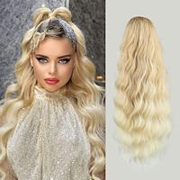 Blonde Ponytail Extension Drawstring Ponytail Hair Extension Clip in Ponytail Extension Long Wavy Ponytail Extension for Women Synthetic Ponytail Hairpiece Pony Tails Hair Extensions Lightinthebox