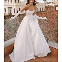 Bridal Shower Casual Wedding Dresses Sheath  Column Sweetheart Sleeveless Sweep  Brush Train Satin Bridal Gowns With Solid Color 2023 Lightinthebox - thumbnail