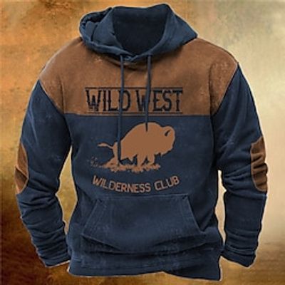 Men's Pullover Hoodie Sweatshirt Navy Blue Hooded Color Block Graphic Prints Cow Print Daily Sports 3D Print Basic Streetwear Designer Spring   Fall Clothing Apparel Hoodies Sweatshirts  miniinthebox