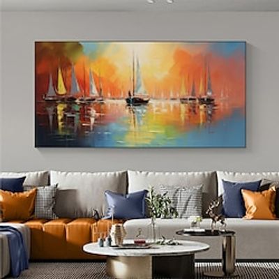 Handmade Oil Painting Canvas Wall Art Decor Original sailboat art Home Decor With Stretched FrameWithout Inner Frame Painting miniinthebox Handmade Oil Painting Canvas Wall Art Decor Original sailboat art Home Decor With Stretched FrameWithout Inner Frame Painting miniinthebox