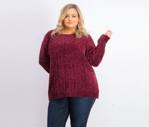Womens Plus Size Cable-Knit Chenille Sweater  Merlot