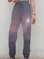 Fashion landscape print lace-up casual pants - thumbnail