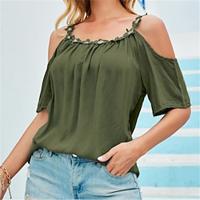 Shirt Blouse Women's White Pink Army Green Plain Cold Shoulder Street Daily Fashion Round Neck Regular Fit S Lightinthebox