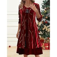 Women's Christmas Party Dress Black Velvet Dress Cocktail Dress Midi Dress Black Burgundy Royal Blue Long Sleeve Pure Color Patchwork Spring Fall Winter miniinthebox - thumbnail