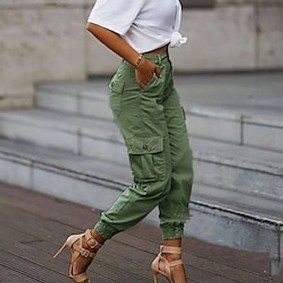 Women's Cargo Pants Pants Trousers Black Rosy Pink Army Green Hip Hop Athleisure Casual Daily Ankle-Length Comfort Plain S M L XL XXL Lightinthebox