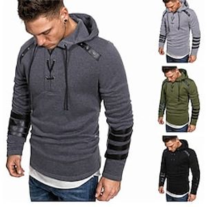 Men's Hoodie Black Army Green Light Grey Dark Gray Hooded Plain Lace up Patchwork Pocket Sports  Outdoor Casual Daily Streetwear Cool Athletic Spring   Fall Clothing Apparel Hoodies Sweatshirts  Lightinthebox