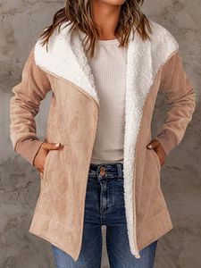 Women's Retro Lapel Suede Fleece Warm Pocket Cardigan Coat