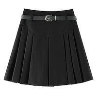 Women's A Line Above Knee Twilled Satin Black Brown Khaki Skirts Spring   Fall Pleated Patchwork Belt Included Lined Fashion Homecoming Casual Daily S M L Lightinthebox - thumbnail
