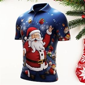Santa Claus Casual Men's 3D Print Golf Polo Outdoor Daily Wear Streetwear Christmas Polyester Short Sleeve Turndown Polo Shirts Blue Purple Green Autumn  Fall S M L Lapel Polo Lightinthebox