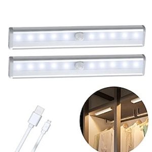 LED Motion Sensor Closet Lights Under Cabinet Lighting USB Rechargeable Wireless Closet Lights 10 Leds Battery Powered Operated Night Lights for Bedroom Wardrobe Stairs Lightinthebox