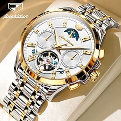 JSDUN Men Automatic Watch for Men Multifunctional Skeleton Hollow Stainless Steel Calendar Moon Phase Luxury Wristwatch miniinthebox