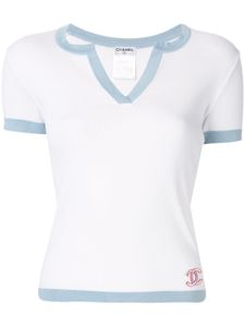 Chanel Pre-Owned slit neck ribbed T-shirt - White