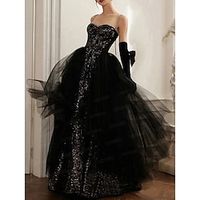 A-Line Evening Gown Black Dress Sparkle  Shine Dress Prom photoshoot Floor Length Sleeveless Strapless Sequined with Sequin 2023 Lightinthebox - thumbnail