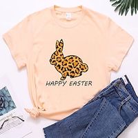 Women's T shirt Tee Cotton Animal Leopard Letter Weekend Easter Yellow Light Green Pink Print Short Sleeve Fashion Round Neck Regular Fit Summer Lightinthebox