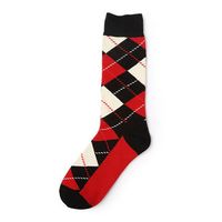 Mens Cotton Breathable Contrast Color Grid Pattern Casual Sport Middle Tube Socks