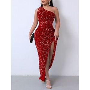 Women's Prom Dress Party Dress Sequin Dress Long Dress Maxi Dress Silver Black Wine Sleeveless Pure Color Sequins Summer Spring Fall One Shoulder Fashion Winter Dress Evening Party Vacation 2023 S M Lightinthebox