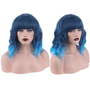 Synthetic Wig Curly Bob Neat Bang Wig Short Lake Blue Synthetic Hair Women's Cosplay Party Fashion Blue miniinthebox