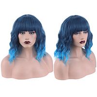 Synthetic Wig Curly Bob Neat Bang Wig Short Lake Blue Synthetic Hair Women's Cosplay Party Fashion Blue miniinthebox - thumbnail