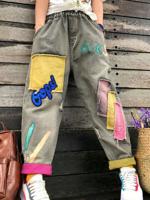 Patchwork Letter Print Women Jeans - thumbnail