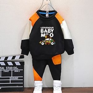 2 Pieces Toddler Boys Hoodie  Pants Sweatshirt  Pants Outfit Cartoon Letter Long Sleeve Crewneck Cotton Set School Fashion Daily Winter Fall 3-7 Years Green Orange Lightinthebox