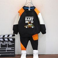 2 Pieces Toddler Boys Hoodie  Pants Sweatshirt  Pants Outfit Cartoon Letter Long Sleeve Crewneck Cotton Set School Fashion Daily Winter Fall 3-7 Years Green Orange Lightinthebox - thumbnail