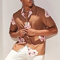 Men's Shirt Summer Hawaiian Shirt Floral Graphic Prints Cuban Collar Khaki Casual Holiday Short Sleeve Button-Down Print Clothing Apparel Sports Fashion Streetwear Designer Lightinthebox - thumbnail